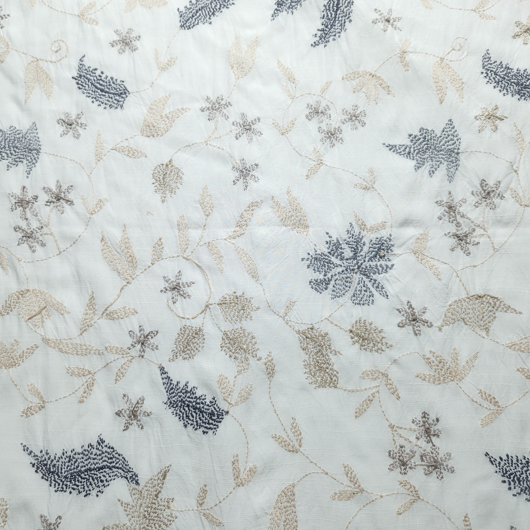 albaas | Kantha Work on Grip Silk Shirt's Front and Sleeves with Plain Trousers-Unstitched 2PC Suit   | AGSKWST-36702-D-WHITE