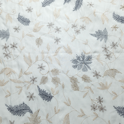 albaas | Kantha Work on Grip Silk Shirt's Front and Sleeves with Plain Trousers-Unstitched 2PC Suit   | AGSKWST-36702-D-WHITE