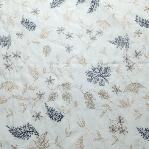 albaas | Kantha Work on Grip Silk Shirt's Front and Sleeves with Plain Trousers-Unstitched 2PC Suit   | AGSKWST-36702-D-WHITE