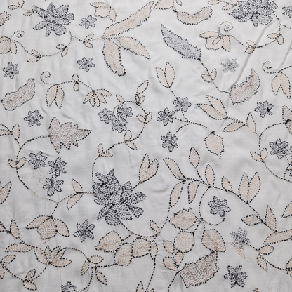 albaas | Kantha Work on Grip Silk Shirt's Front and Sleeves with Plain Trousers-Unstitched 2PC Suit   | AGSKWST-36702-D-WHITE-B