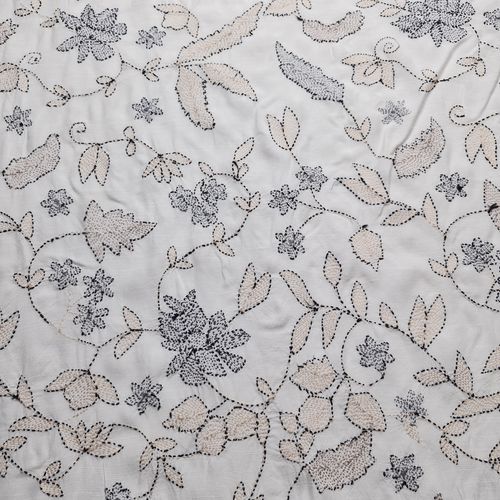 albaas | Kantha Work on Grip Silk Shirt's Front and Sleeves with Plain Trousers-Unstitched 2PC Suit   | AGSKWST-36702-D-WHITE-B