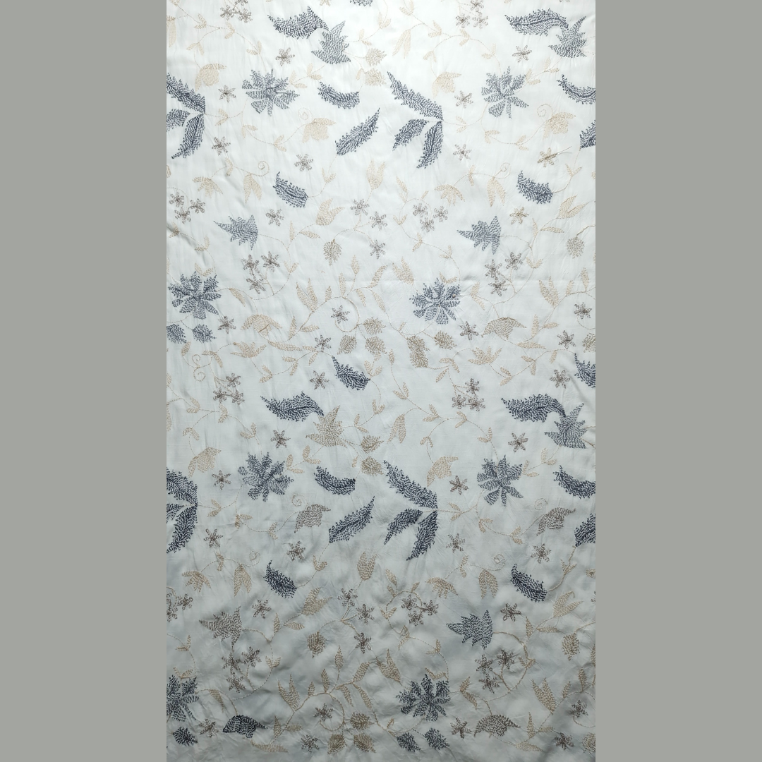 albaas | Kantha Work on Grip Silk Shirt's Front and Sleeves with Plain Trousers-Unstitched 2PC Suit   | AGSKWST-36702-D-WHITE