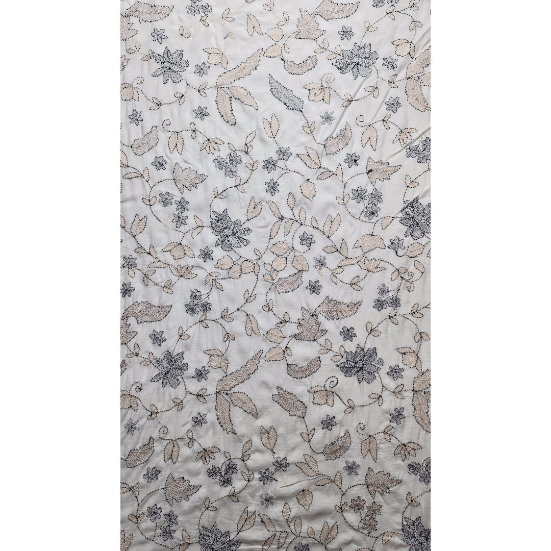 albaas | Kantha Work on Grip Silk Shirt's Front and Sleeves with Plain Trousers-Unstitched 2PC Suit   | AGSKWST-36702-D-WHITE-B