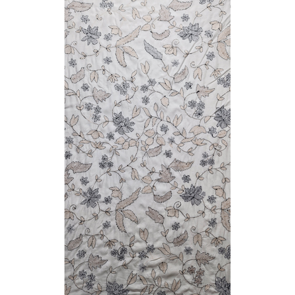 albaas | Kantha Work on Grip Silk Shirt's Front and Sleeves with Plain Trousers-Unstitched 2PC Suit   | AGSKWST-36702-D-WHITE-B