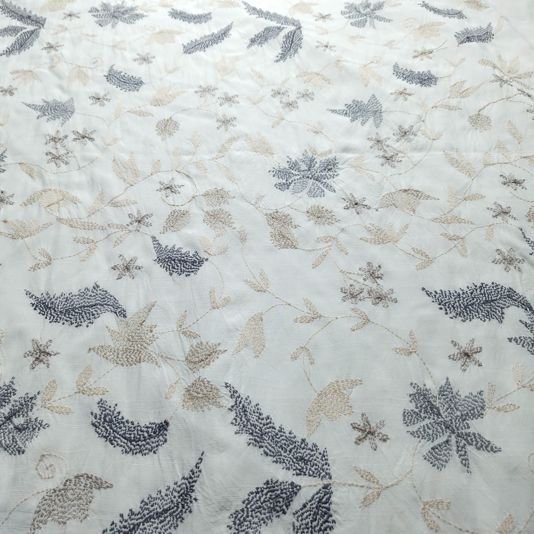 albaas | Kantha Work on Grip Silk Shirt's Front and Sleeves with Plain Trousers-Unstitched 2PC Suit   | AGSKWST-36702-D-WHITE