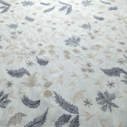 albaas | Kantha Work on Grip Silk Shirt's Front and Sleeves with Plain Trousers-Unstitched 2PC Suit   | AGSKWST-36702-D-WHITE