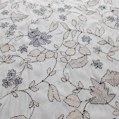 albaas | Kantha Work on Grip Silk Shirt's Front and Sleeves with Plain Trousers-Unstitched 2PC Suit   | AGSKWST-36702-D-WHITE-B