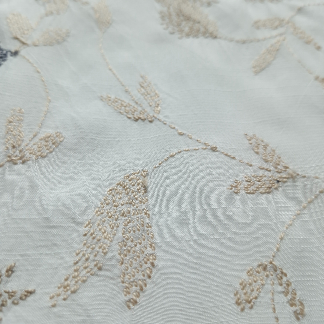 albaas | Kantha Work on Grip Silk Shirt's Front and Sleeves with Plain Trousers-Unstitched 2PC Suit   | AGSKWST-36702-D-WHITE