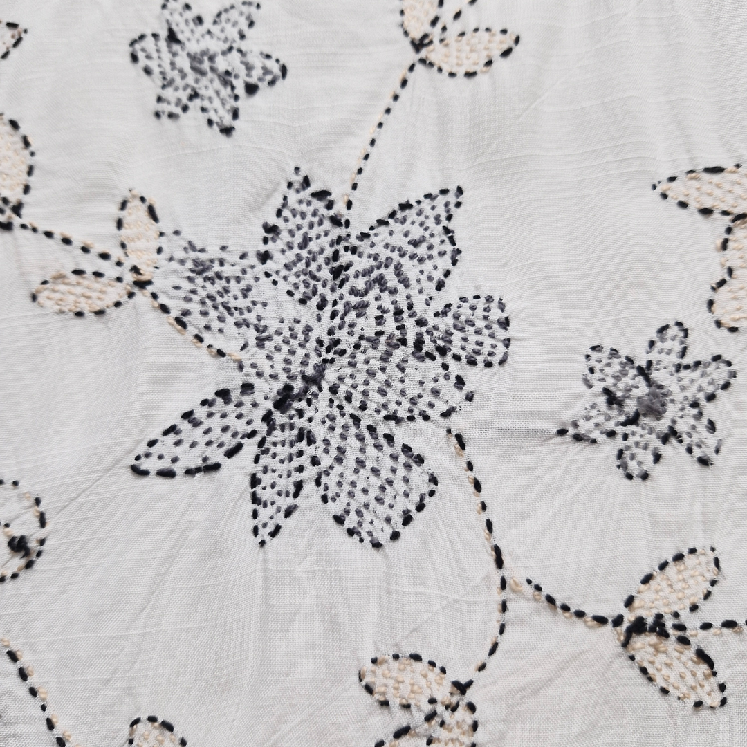 albaas | Kantha Work on Grip Silk Shirt's Front and Sleeves with Plain Trousers-Unstitched 2PC Suit   | AGSKWST-36702-D-WHITE-B