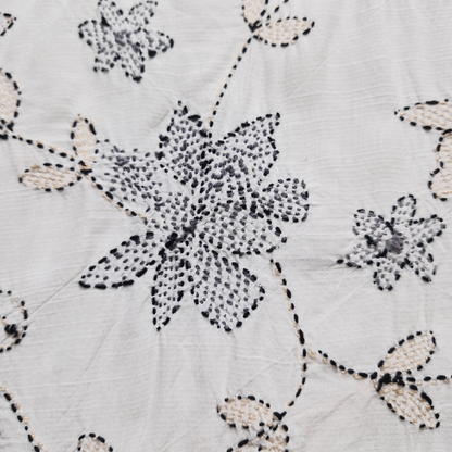 albaas | Kantha Work on Grip Silk Shirt's Front and Sleeves with Plain Trousers-Unstitched 2PC Suit   | AGSKWST-36702-D-WHITE-B