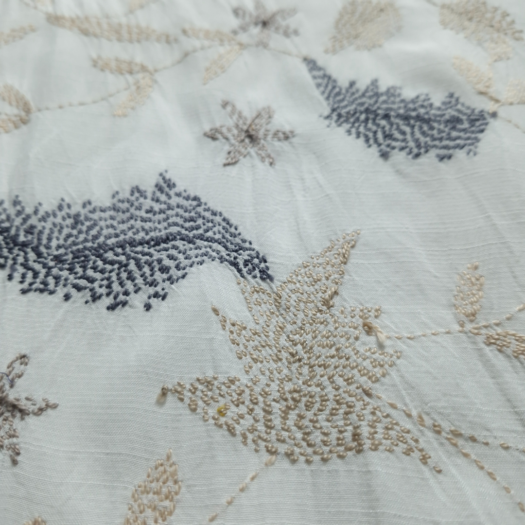 albaas | Kantha Work on Grip Silk Shirt's Front and Sleeves with Plain Trousers-Unstitched 2PC Suit   | AGSKWST-36702-D-WHITE