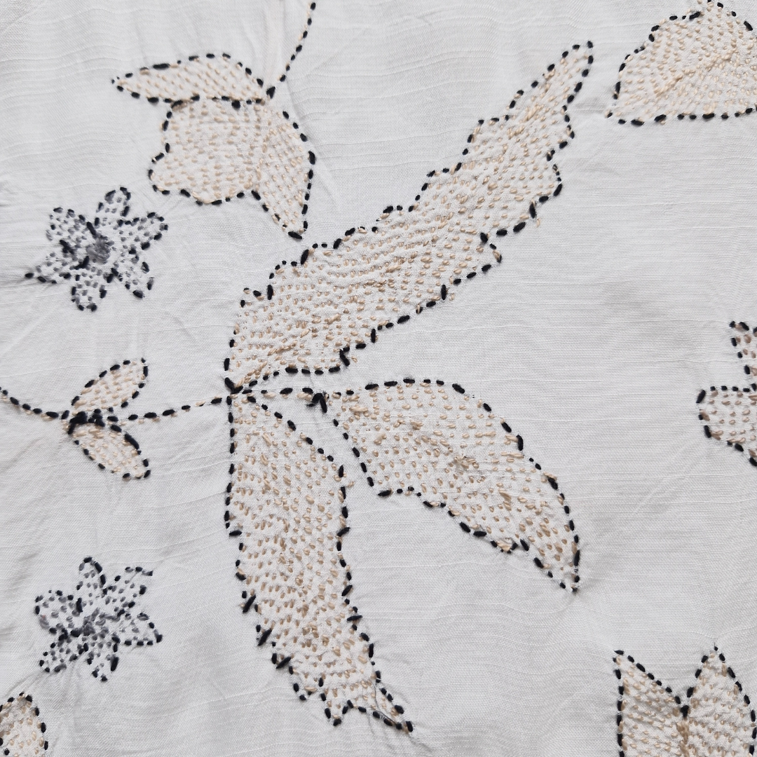 albaas | Kantha Work on Grip Silk Shirt's Front and Sleeves with Plain Trousers-Unstitched 2PC Suit   | AGSKWST-36702-D-WHITE-B