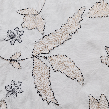 albaas | Kantha Work on Grip Silk Shirt's Front and Sleeves with Plain Trousers-Unstitched 2PC Suit   | AGSKWST-36702-D-WHITE-B