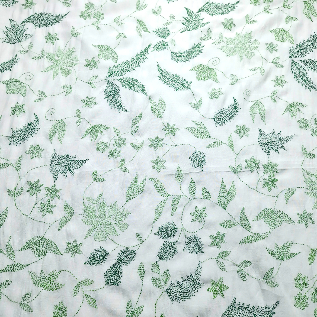 albaas | Kantha Work on Grip Silk Shirt's Front and Sleeves with Plain Trousers-Unstitched 2PC Suit   | AGSKWST-36702-F-WHITE