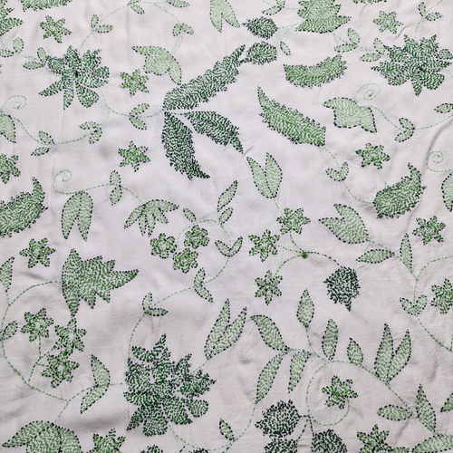 albaas | Kantha Work on Grip Silk Shirt's Front and Sleeves with Plain Trousers-Unstitched 2PC Suit   | AGSKWST-36702-F-WHITE-B