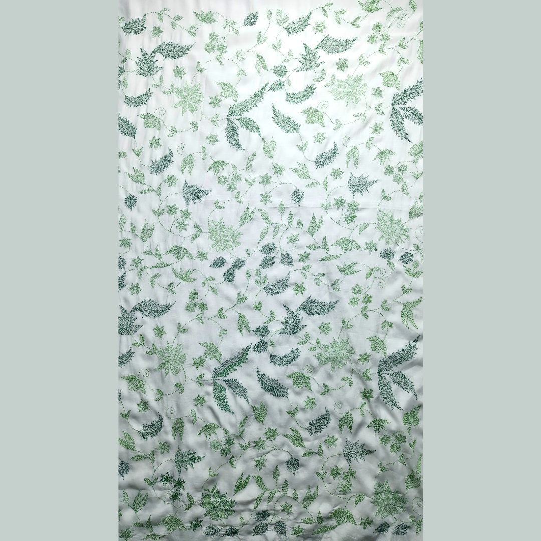 albaas | Kantha Work on Grip Silk Shirt's Front and Sleeves with Plain Trousers-Unstitched 2PC Suit   | AGSKWST-36702-F-WHITE