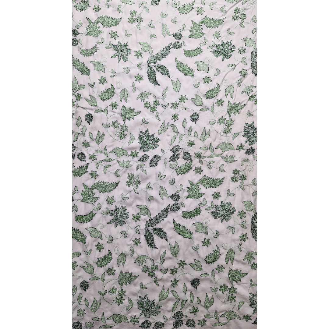 albaas | Kantha Work on Grip Silk Shirt's Front and Sleeves with Plain Trousers-Unstitched 2PC Suit   | AGSKWST-36702-F-WHITE-B