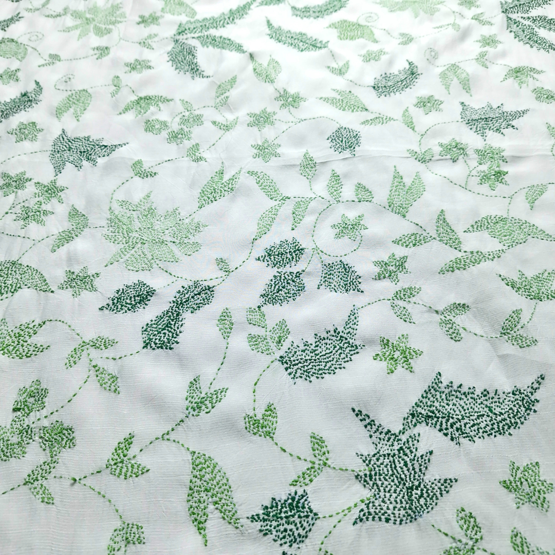 albaas | Kantha Work on Grip Silk Shirt's Front and Sleeves with Plain Trousers-Unstitched 2PC Suit   | AGSKWST-36702-F-WHITE