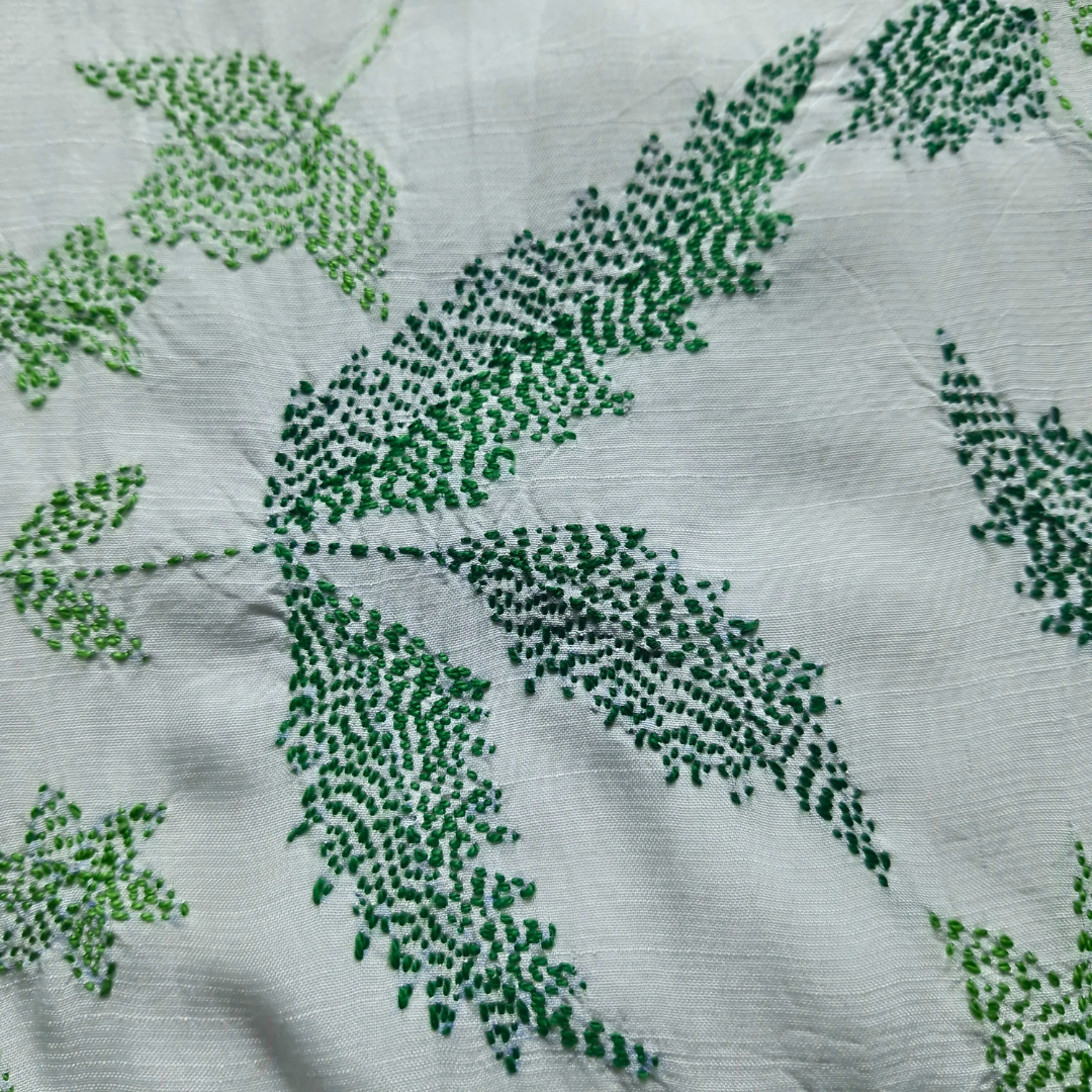 albaas | Kantha Work on Grip Silk Shirt's Front and Sleeves with Plain Trousers-Unstitched 2PC Suit   | AGSKWST-36702-F-WHITE