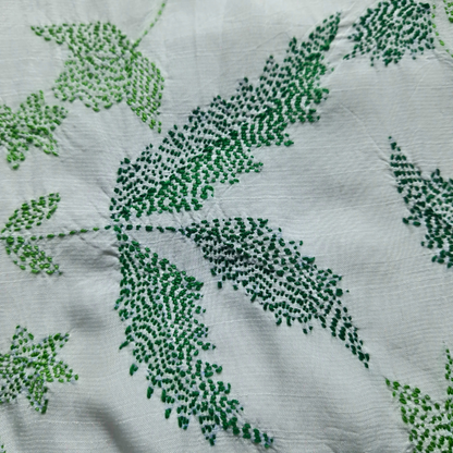 albaas | Kantha Work on Grip Silk Shirt's Front and Sleeves with Plain Trousers-Unstitched 2PC Suit   | AGSKWST-36702-F-WHITE