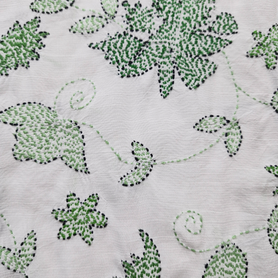 albaas | Kantha Work on Grip Silk Shirt's Front and Sleeves with Plain Trousers-Unstitched 2PC Suit   | AGSKWST-36702-F-WHITE-B