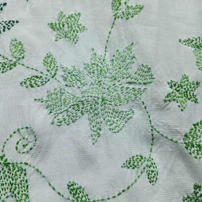 albaas | Kantha Work on Grip Silk Shirt's Front and Sleeves with Plain Trousers-Unstitched 2PC Suit   | AGSKWST-36702-F-WHITE