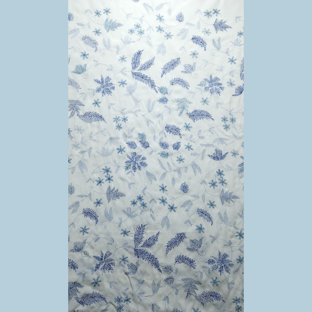 albaas | Kantha Work on Grip Silk Shirt's Front and Sleeves with Plain Trousers-Unstitched 2PC Suit   | AGSKWST-36702-G-WHITE