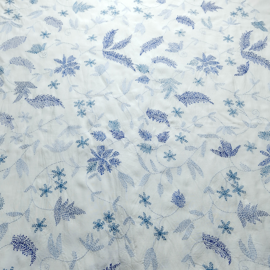 albaas | Kantha Work on Grip Silk Shirt's Front and Sleeves with Plain Trousers-Unstitched 2PC Suit   | AGSKWST-36702-G-WHITE