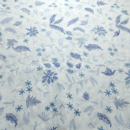 albaas | Kantha Work on Grip Silk Shirt's Front and Sleeves with Plain Trousers-Unstitched 2PC Suit   | AGSKWST-36702-G-WHITE