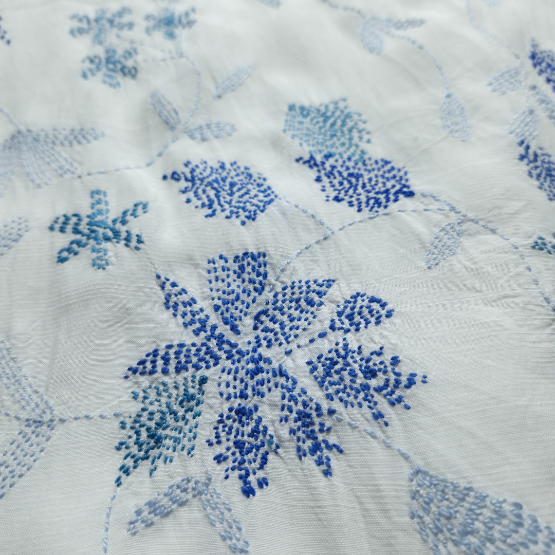 albaas | Kantha Work on Grip Silk Shirt's Front and Sleeves with Plain Trousers-Unstitched 2PC Suit   | AGSKWST-36702-G-WHITE