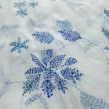 albaas | Kantha Work on Grip Silk Shirt's Front and Sleeves with Plain Trousers-Unstitched 2PC Suit   | AGSKWST-36702-G-WHITE