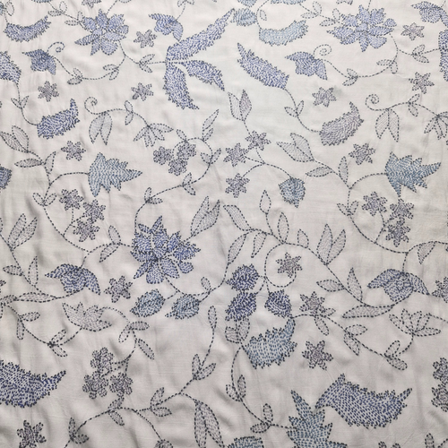 albaas | Kantha Work on Grip Silk Shirt's Front and Sleeves with Plain Trousers-Unstitched 2PC Suit   | AGSKWST-36702-G-WHITE-B