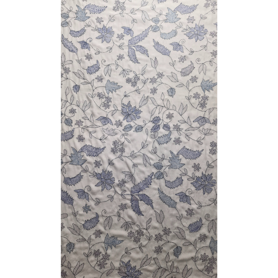 albaas | Kantha Work on Grip Silk Shirt's Front and Sleeves with Plain Trousers-Unstitched 2PC Suit   | AGSKWST-36702-G-WHITE-B