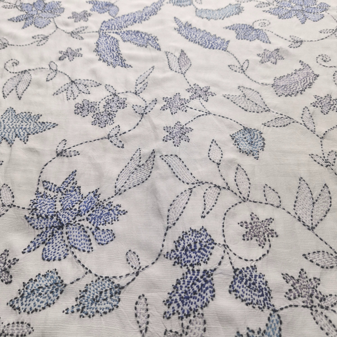 albaas | Kantha Work on Grip Silk Shirt's Front and Sleeves with Plain Trousers-Unstitched 2PC Suit   | AGSKWST-36702-G-WHITE-B