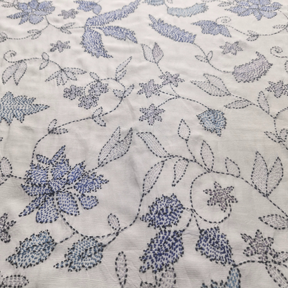 albaas | Kantha Work on Grip Silk Shirt's Front and Sleeves with Plain Trousers-Unstitched 2PC Suit   | AGSKWST-36702-G-WHITE-B