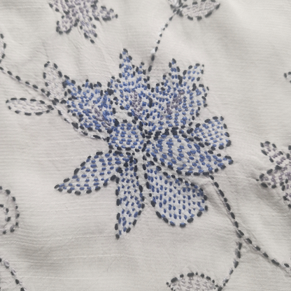 albaas | Kantha Work on Grip Silk Shirt's Front and Sleeves with Plain Trousers-Unstitched 2PC Suit   | AGSKWST-36702-G-WHITE-B