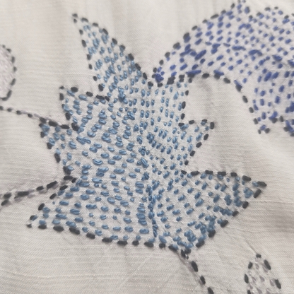 albaas | Kantha Work on Grip Silk Shirt's Front and Sleeves with Plain Trousers-Unstitched 2PC Suit   | AGSKWST-36702-G-WHITE-B