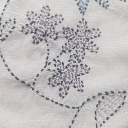 albaas | Kantha Work on Grip Silk Shirt's Front and Sleeves with Plain Trousers-Unstitched 2PC Suit   | AGSKWST-36702-G-WHITE-B