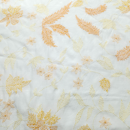 albaas | Kantha Work on Grip Silk Shirt's Front and Sleeves with Plain Trousers-Unstitched 2PC Suit   | AGSKWST-36702-H-WHITE