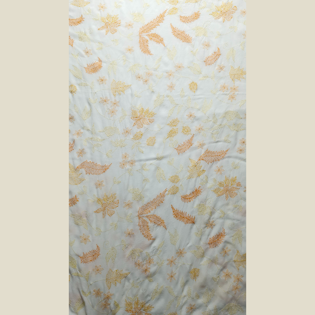 albaas | Kantha Work on Grip Silk Shirt's Front and Sleeves with Plain Trousers-Unstitched 2PC Suit   | AGSKWST-36702-H-WHITE