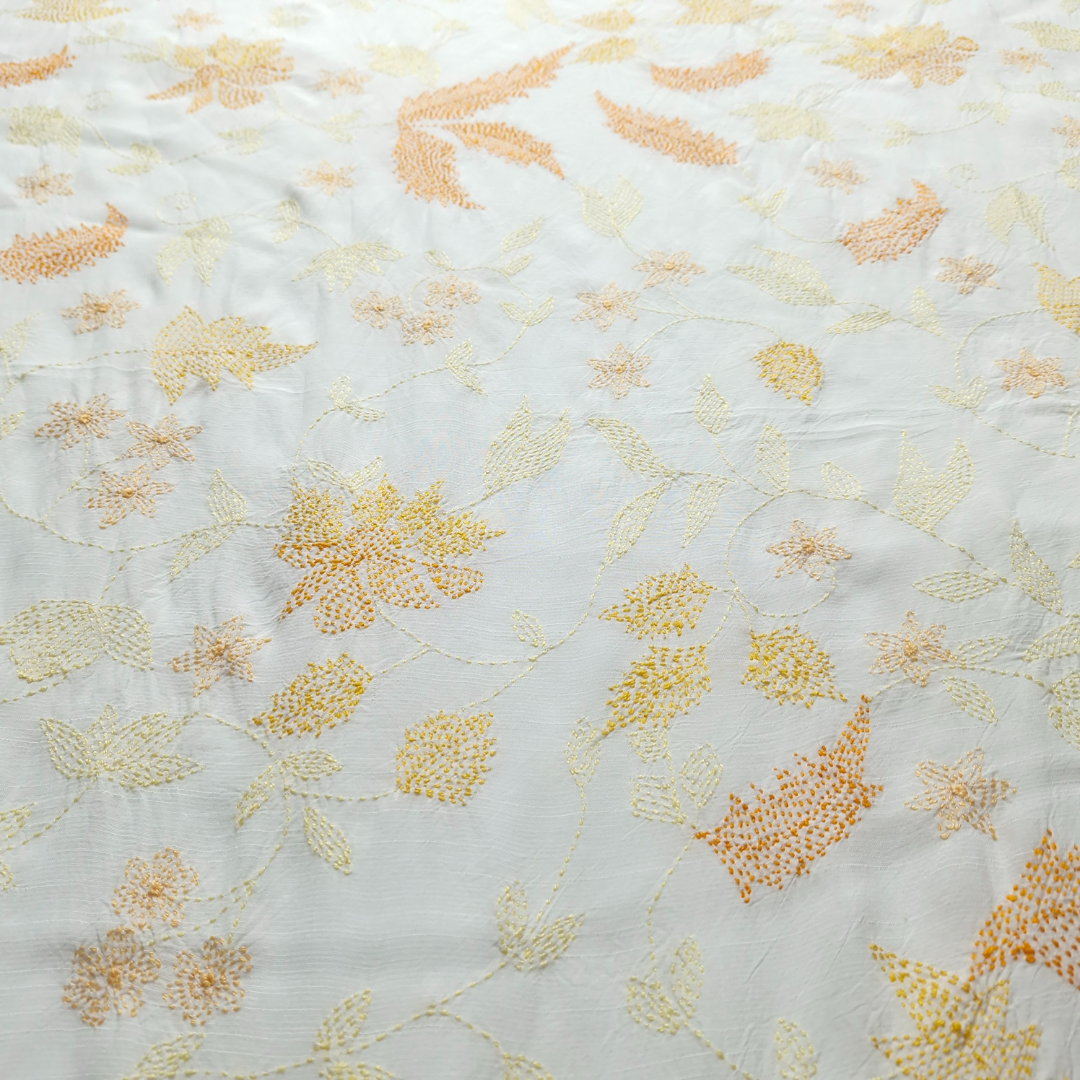 albaas | Kantha Work on Grip Silk Shirt's Front and Sleeves with Plain Trousers-Unstitched 2PC Suit   | AGSKWST-36702-H-WHITE