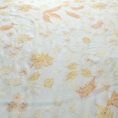 albaas | Kantha Work on Grip Silk Shirt's Front and Sleeves with Plain Trousers-Unstitched 2PC Suit   | AGSKWST-36702-H-WHITE