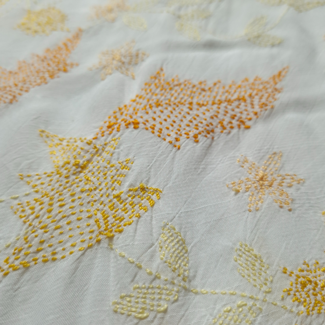 albaas | Kantha Work on Grip Silk Shirt's Front and Sleeves with Plain Trousers-Unstitched 2PC Suit   | AGSKWST-36702-H-WHITE