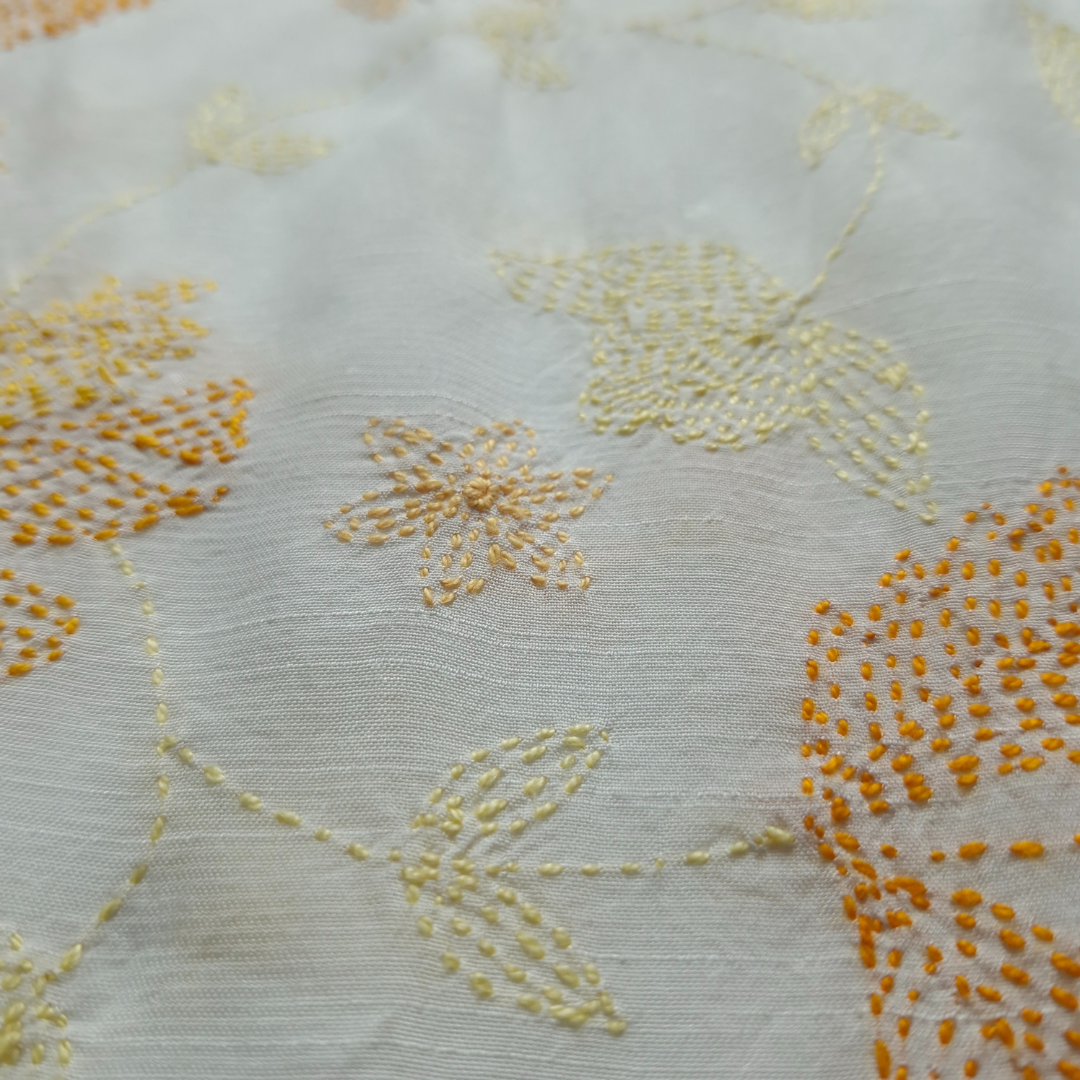 albaas | Kantha Work on Grip Silk Shirt's Front and Sleeves with Plain Trousers-Unstitched 2PC Suit   | AGSKWST-36702-H-WHITE