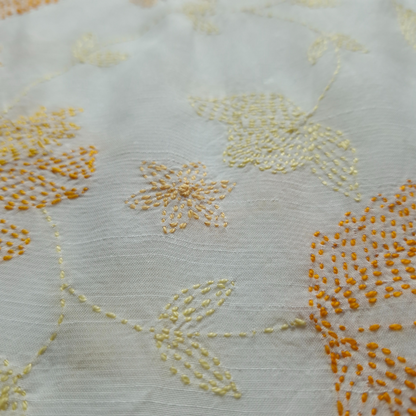 albaas | Kantha Work on Grip Silk Shirt's Front and Sleeves with Plain Trousers-Unstitched 2PC Suit   | AGSKWST-36702-H-WHITE