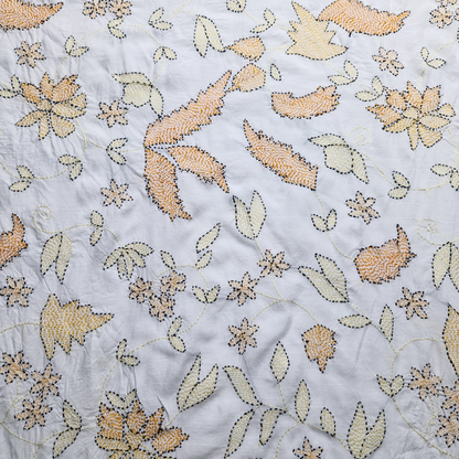 albaas | Kantha Work on Grip Silk Shirt's Front and Sleeves with Plain Trousers-Unstitched 2PC Suit   | AGSKWST-36702-H-WHITE-B