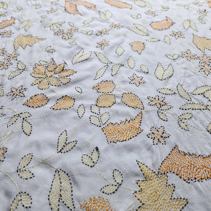 albaas | Kantha Work on Grip Silk Shirt's Front and Sleeves with Plain Trousers-Unstitched 2PC Suit   | AGSKWST-36702-H-WHITE-B