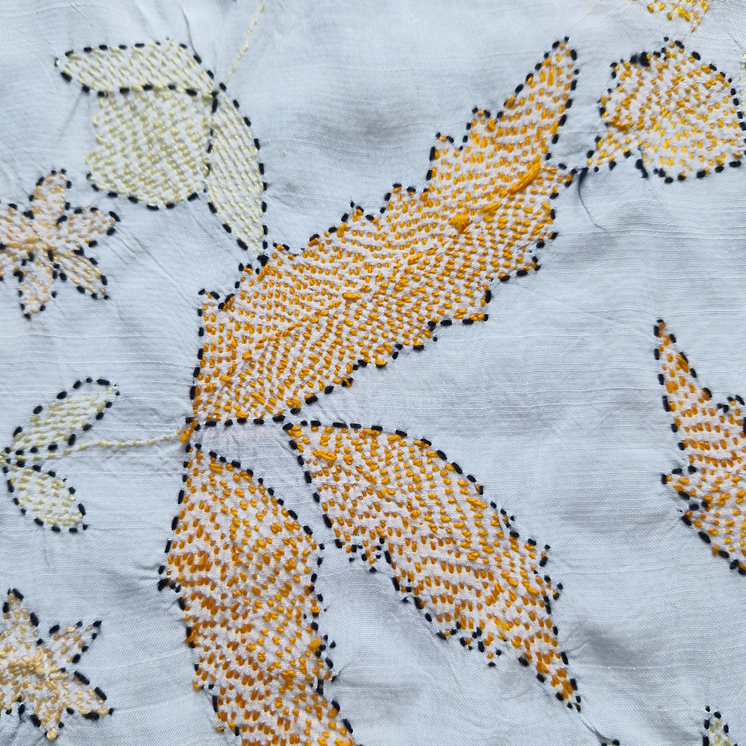 albaas | Kantha Work on Grip Silk Shirt's Front and Sleeves with Plain Trousers-Unstitched 2PC Suit   | AGSKWST-36702-H-WHITE-B