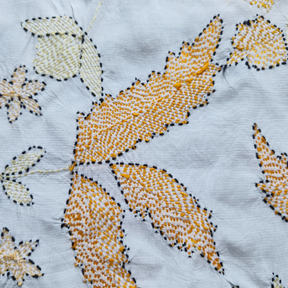 albaas | Kantha Work on Grip Silk Shirt's Front and Sleeves with Plain Trousers-Unstitched 2PC Suit   | AGSKWST-36702-H-WHITE-B