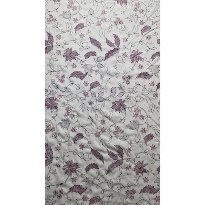 albaas | Kantha Work on Grip Silk Shirt's Front and Sleeves with Plain Trousers-Unstitched 2PC Suit   | AGSKWST-36702-J-WHITE-B